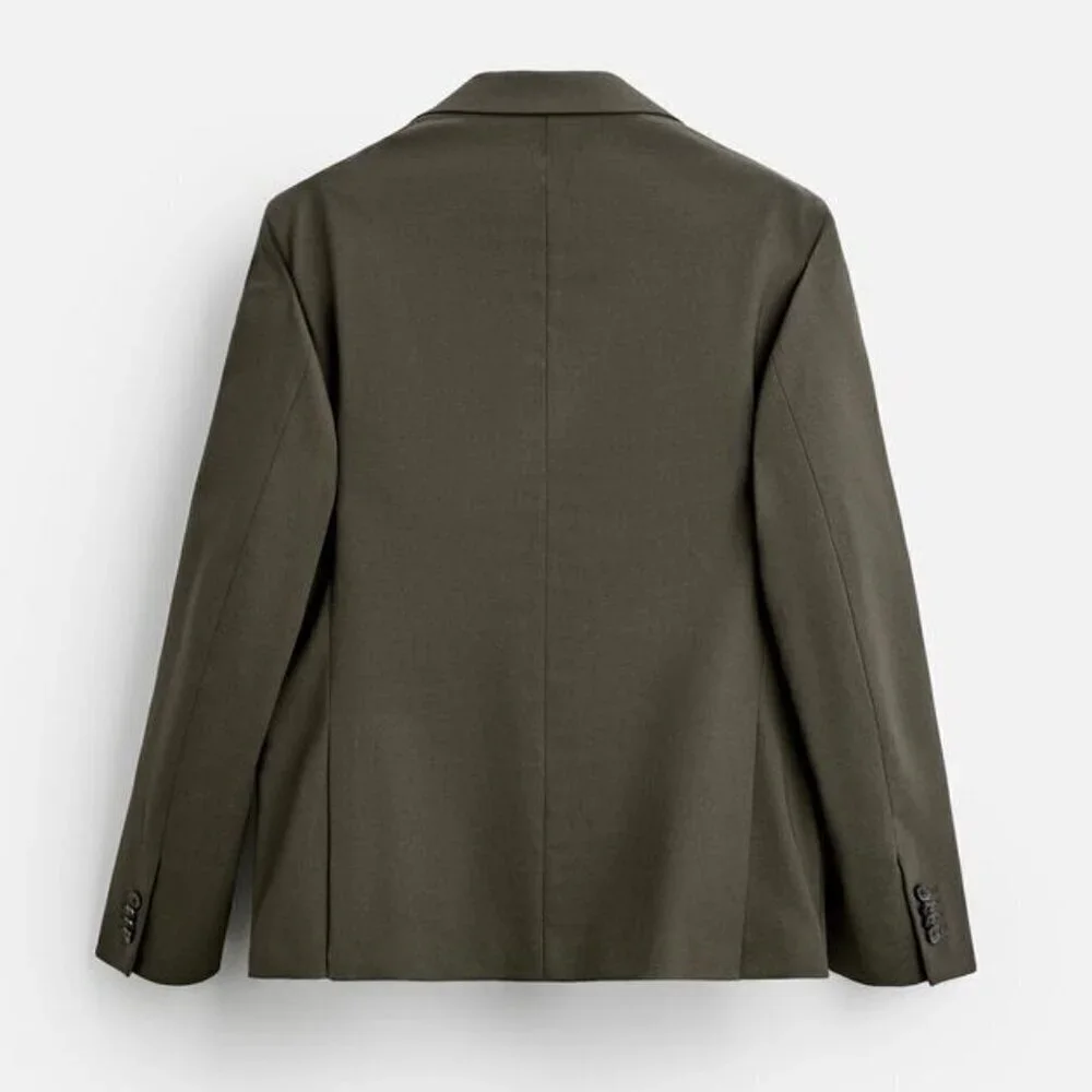 New Zara Textured Single Breasted Lapel Collar Moss Green Suit Blazer 38 NWOT